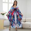 Vacation dress, long robe, loose positioned print beach cover-up, bikini dress