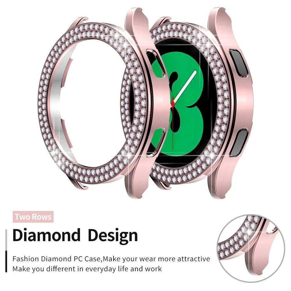 Fashion Two Row Diamond Protector Case for Samsung Galaxy Watch 6 5 4 40mm 44mm Cover Active 2 Women PC Bumper Lightweight Frame