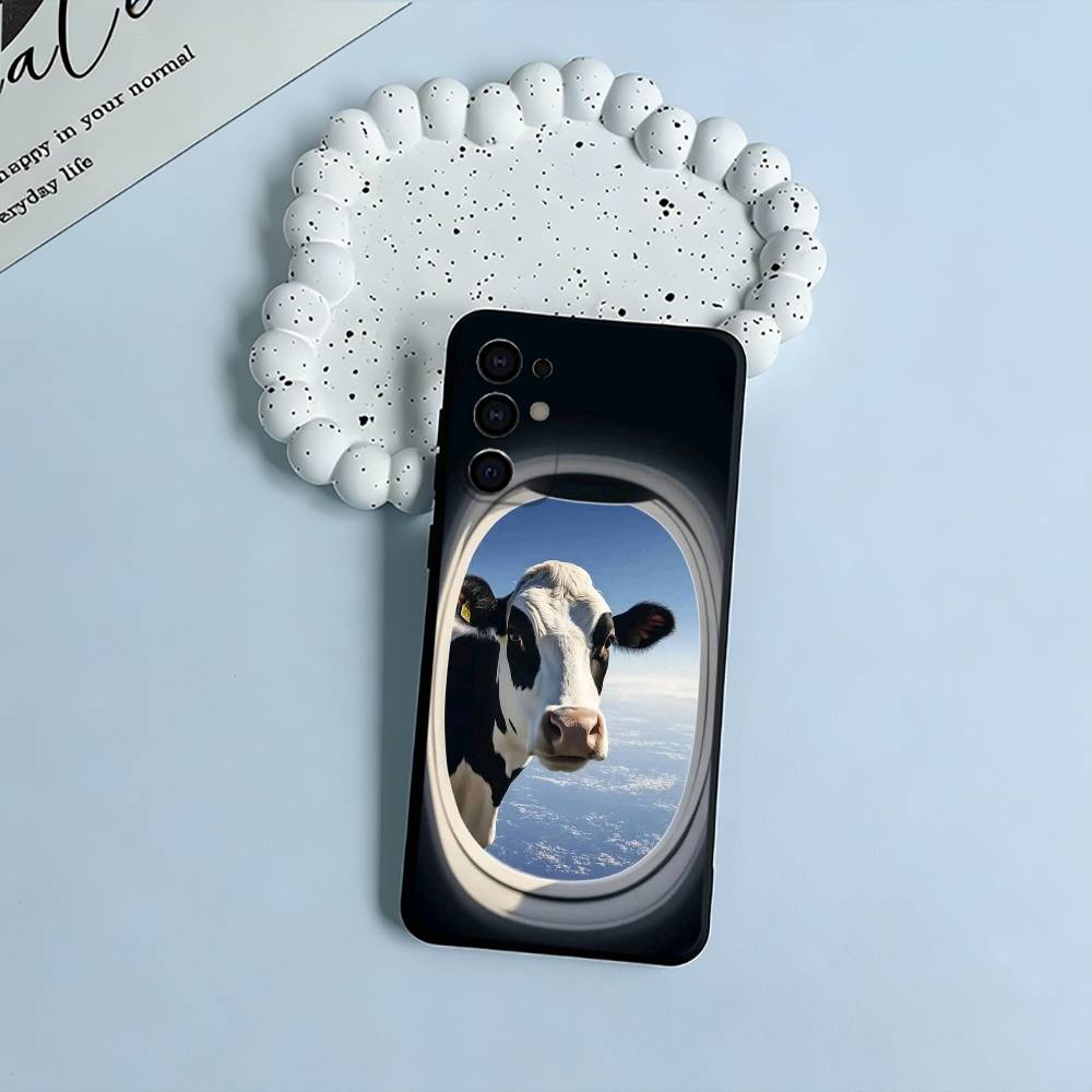 Cute and funny cow Soft Silicone Case for Samsung S25, S24, S21, S22, S23, S30, Ultra, S20, Plus, FE, Lite-Black
