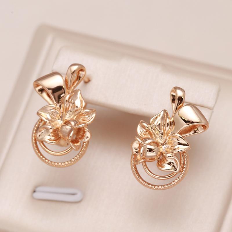 Luxury Glossy Geometric Women'S  Gold Color Earrings Vintage Flower Dangle Earrings Fashion Fine Minimalist Jewelry