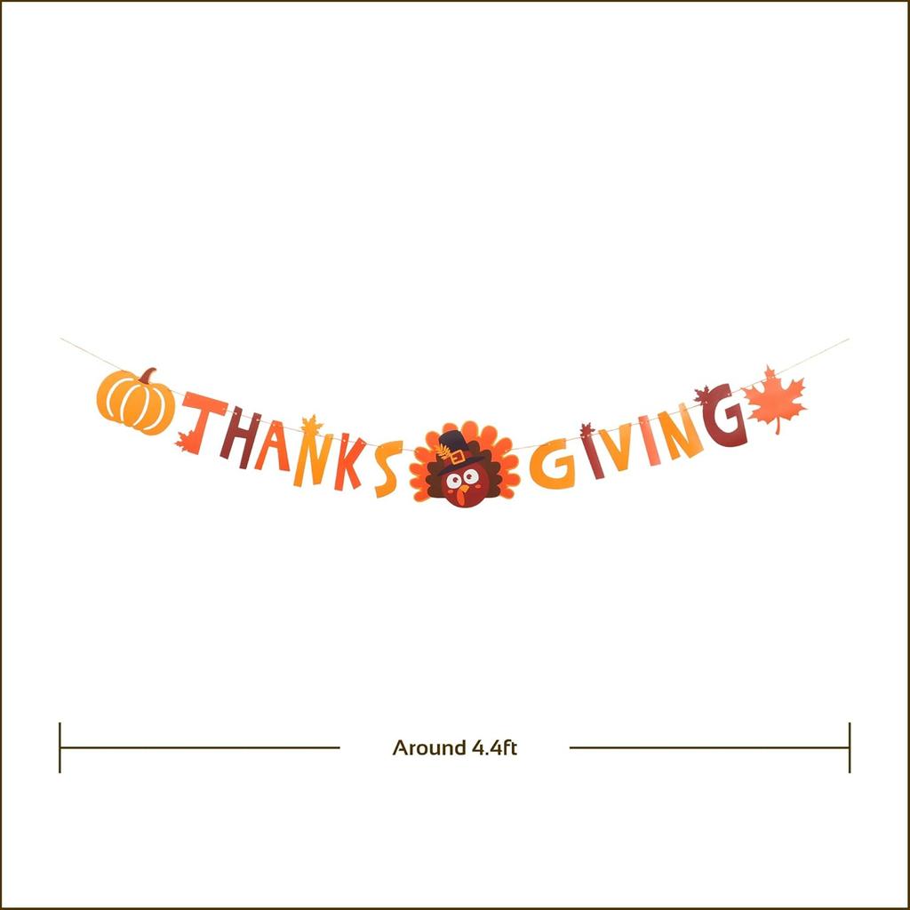 Thanksgiving Banner Garland – Paper “Happy Thanksgiving” Decoration with Turkey & Fall Leaves, Autumn Party Supplies for Family Dinner, Harvest