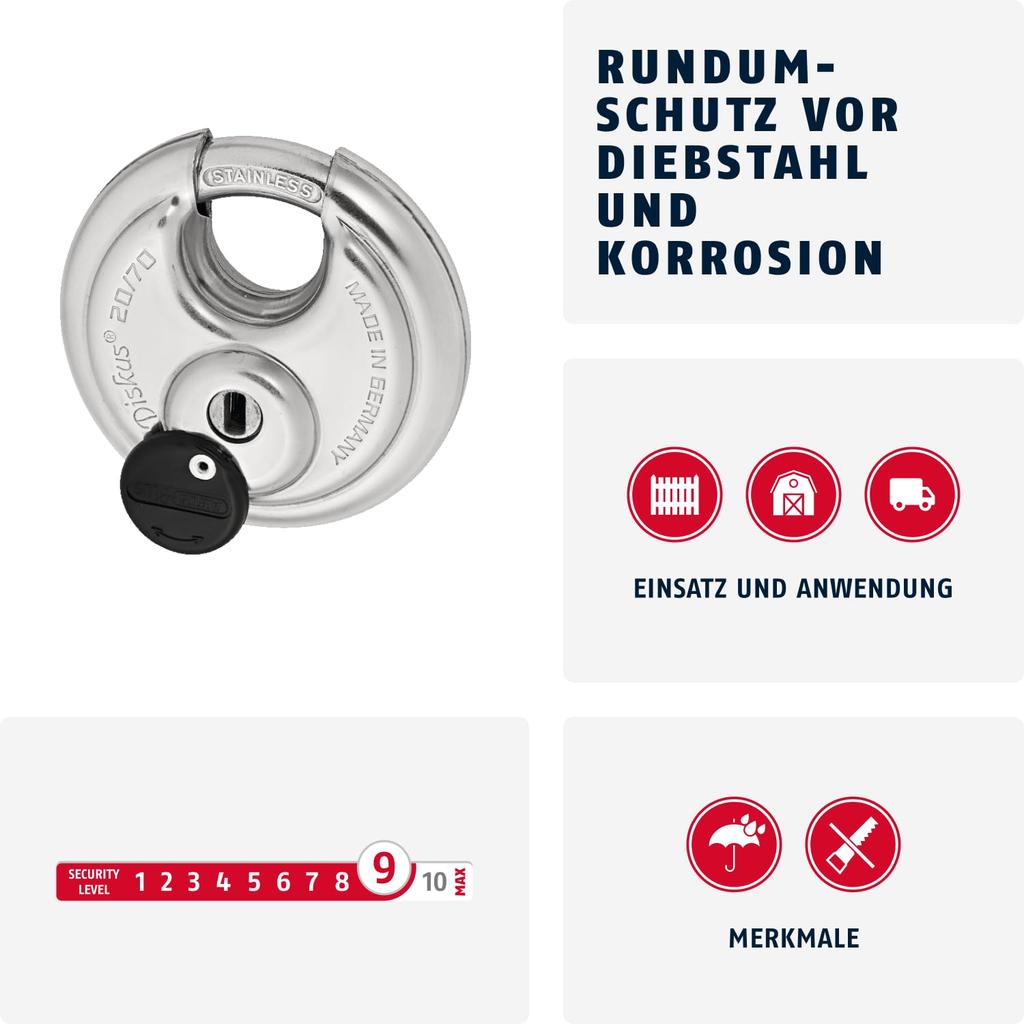 Abus Diskus Plus Padlock with 2 Keys 20/70