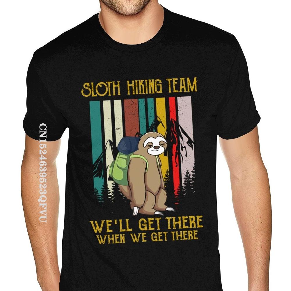 Equipo de Senderismo Perezoso Llegaremos Cuando Lleguemos Camiseta Retro Vintage para Hombre Joven Estilo Inglés Camisetas para Hombre