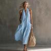 European Style Women Clothing Casual Fashion Vintage Vacation V-Neck Spaghetti Strap Maxi Dress