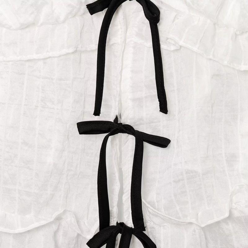 Kaslead New Women clothes Western Style Fashion Contrast Color All-Match Bowknot Decoration Top 3666112