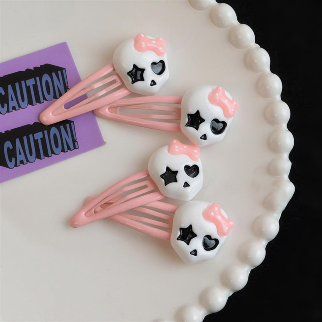 Sweet Hair Clip Lovely Cartoon Skull Shape Snap Hairpin Pink Color Hair Clip for Spring Summer Hairpins for Teenagers