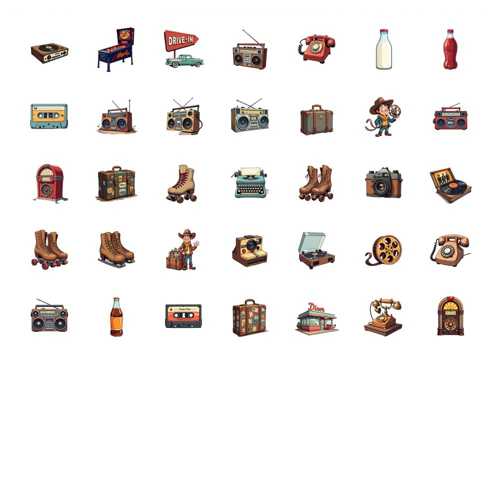 35pcs-70pcs Decals Nostalgic Stationery Stickers DIY Stickers Stickers for Phone Suitcase Fridge