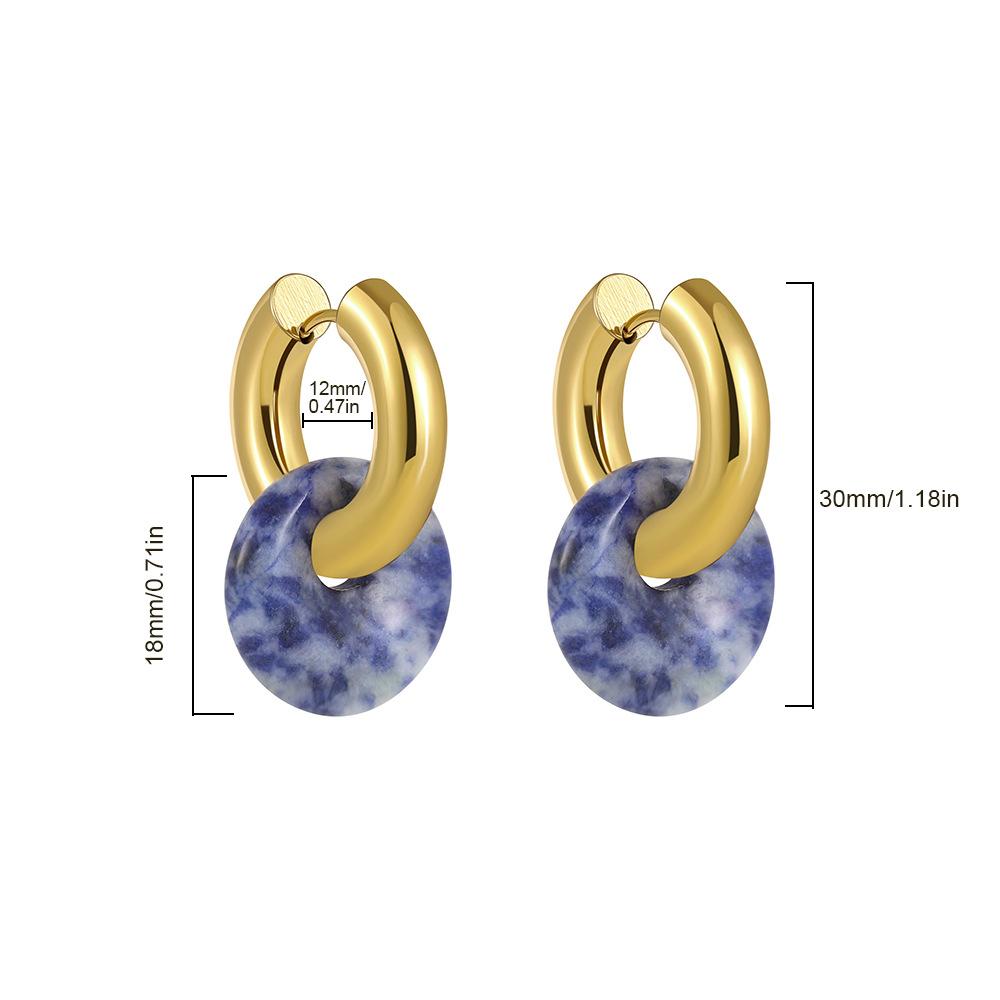 Stainless steel 18K gold colored natural stone earrings, Guofeng new Chinese round earrings, ear buckle ear jewelry