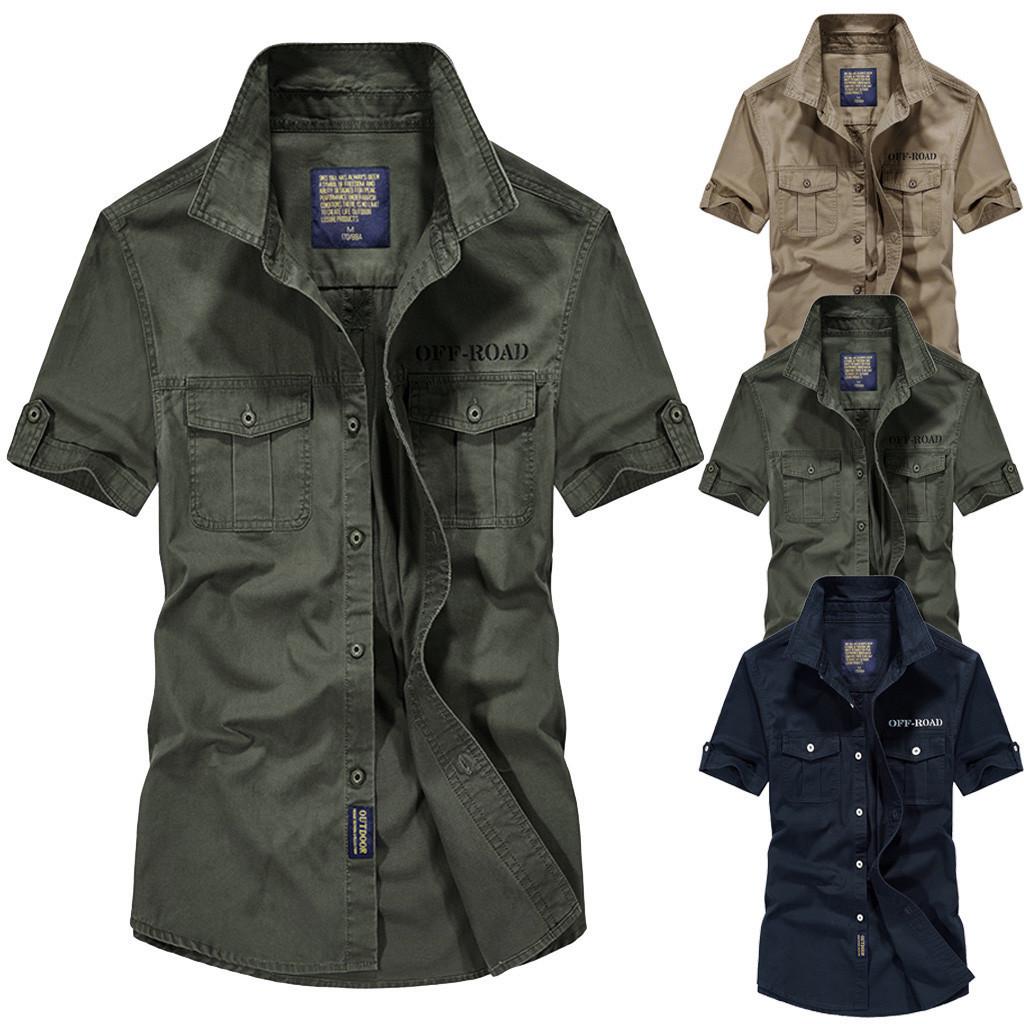 Men's Casual Embroidery Military  Color Pocket Short Sleeve T-shirt Tops