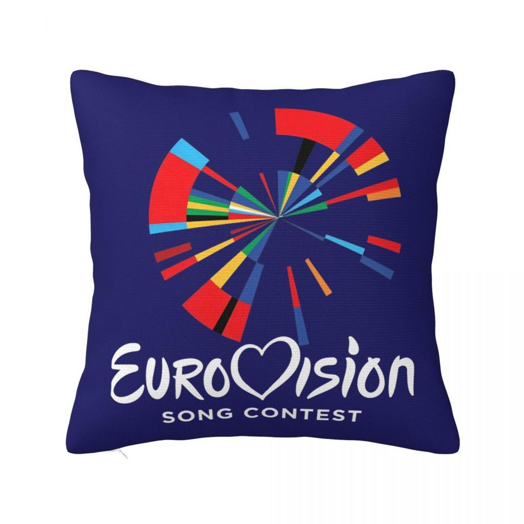Concours Eurovision de la Chanson Drapeaux Cœurs Esc Ebu Eurofans Taie d'Oreiller Housse de Coussin Musical Décoration Taie d'Oreiller Pour Voiture 45X45Cm