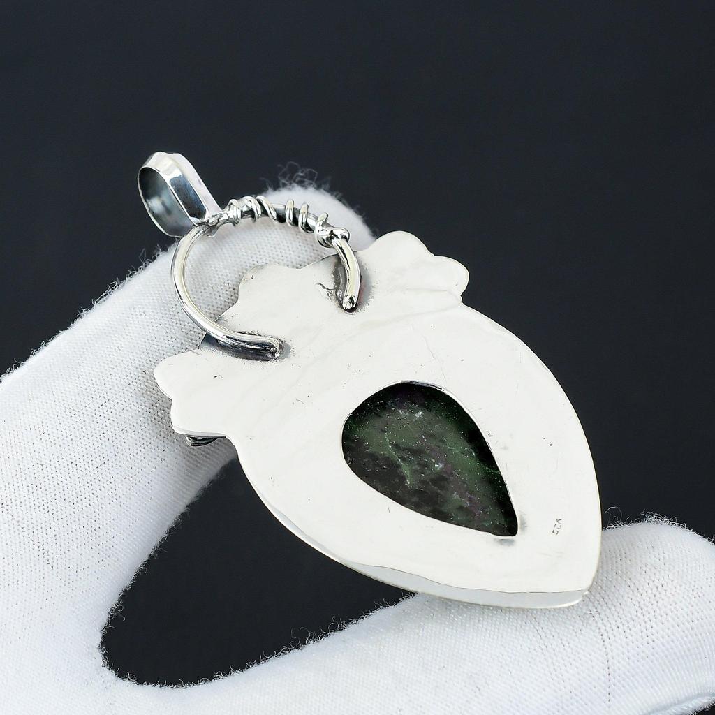 Beautiful Ruby Zoisite Gemstone Silver Pendant In 925 Sterling Silver- Handmade Flower Design, Everyday Wear Jewelry, Unique Pendant Easter Gift
