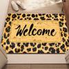 Leopard Print Doormat with Golden "Welcome" Letter Front Door Mat Cozy Entrance Carpet for House Home Decor Non-Slip Floor Mat