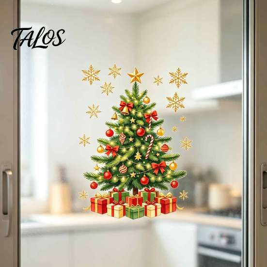Holiday Window Layouts Christmas Clings, Cute Santa Claus Snowman Xmas Tree Stickers, Reusable Art Winter PVC Static Glass Decal for Living