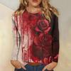 Women's Long-sleeved Loose-necked Halloween Print Casual Top, Suitable for Holiday Parties