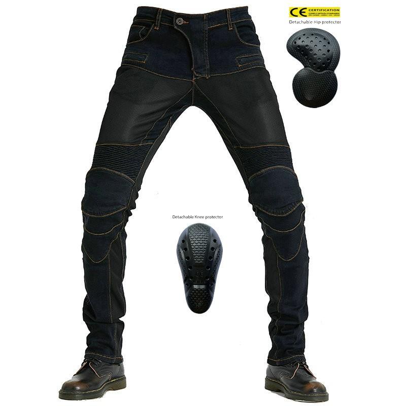 Mens Motorcycle Riding Pants With Mesh Ventilation Anti-Fall Protection Off-Road Street Use Cotton Fabric Black/Blue