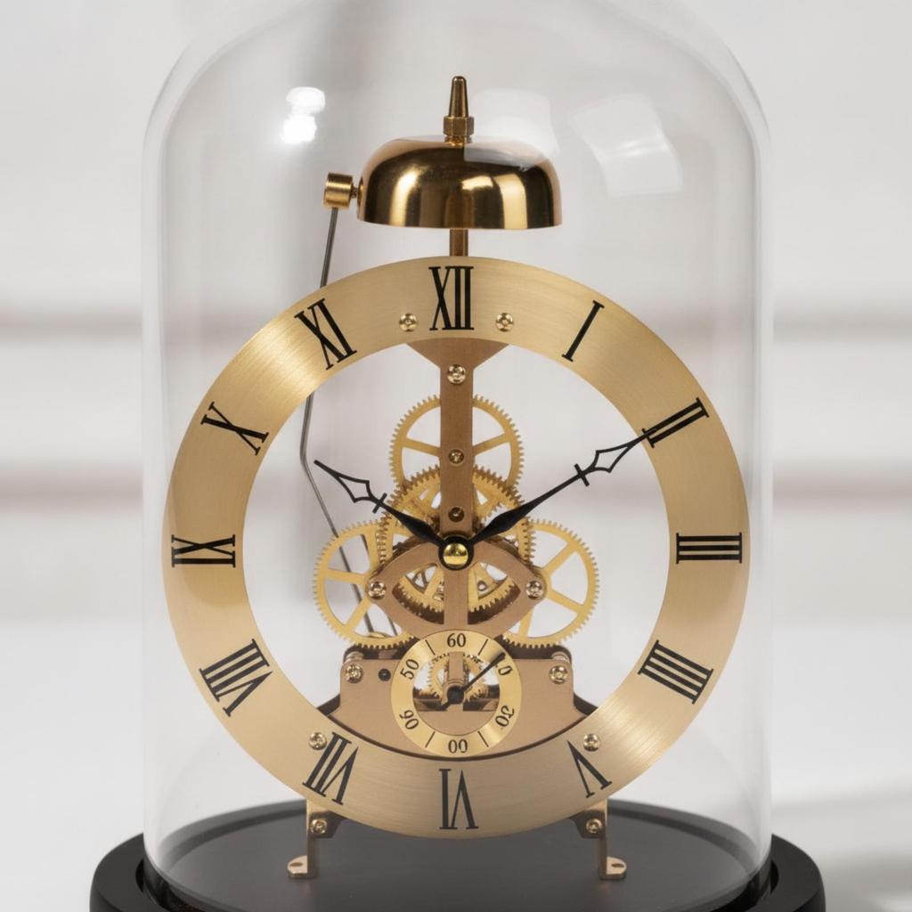 Clock with Clear Dome Roman Numeral Decorative Mechanical Desk Ornament for Living Room,