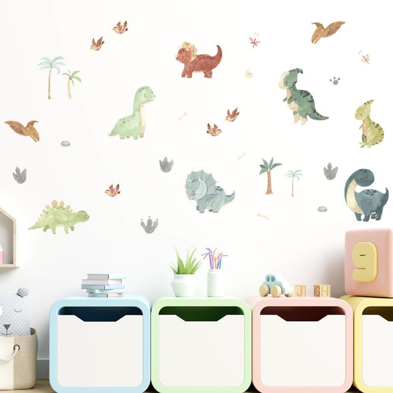 Lovely Cartoon Dinosaur Wall Stickers Removable Self-Adhesive Mural for Children Bedroom Background Decor