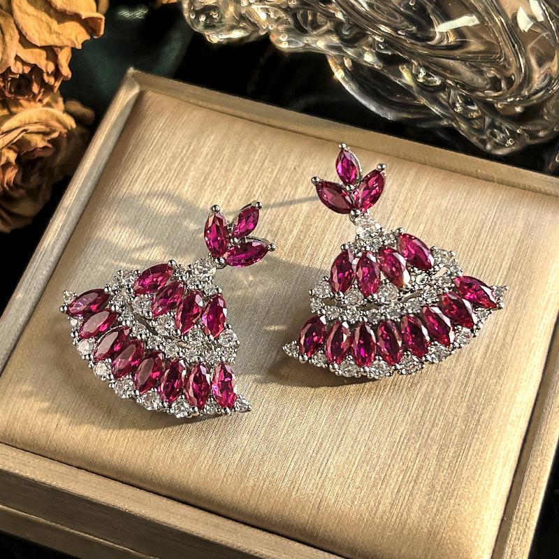 Jewelry Set Earrings Necklace Ring Bohemian Color Red Corundum Ethnic Charm Su Women's