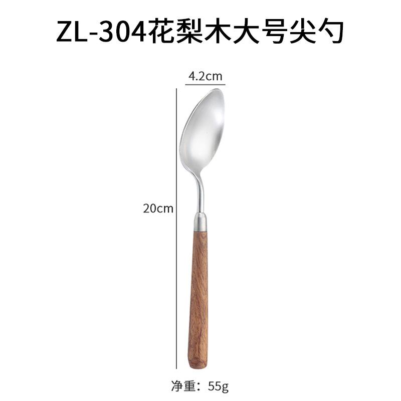 304 stainless steel spoon fork western knife restaurant steak knife kitchen wooden handle spoon knife and fork set