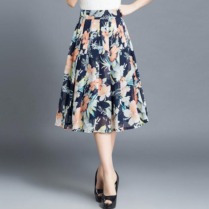 Women s High-End Printed A-Line Midi Skirt - Slimming, Belly-Covering, Spring/Summer Style XXXL