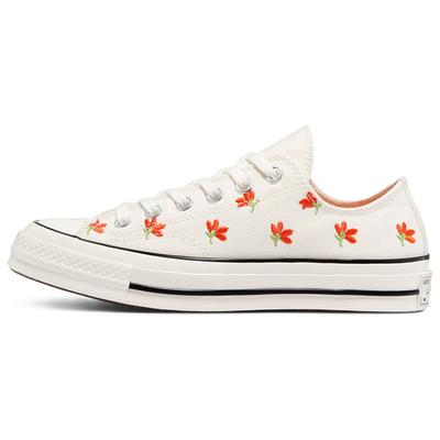 1970s Chuck Taylor All Star Floral Embroidered Casual Low-Top Espadrilles Women's Beige Red