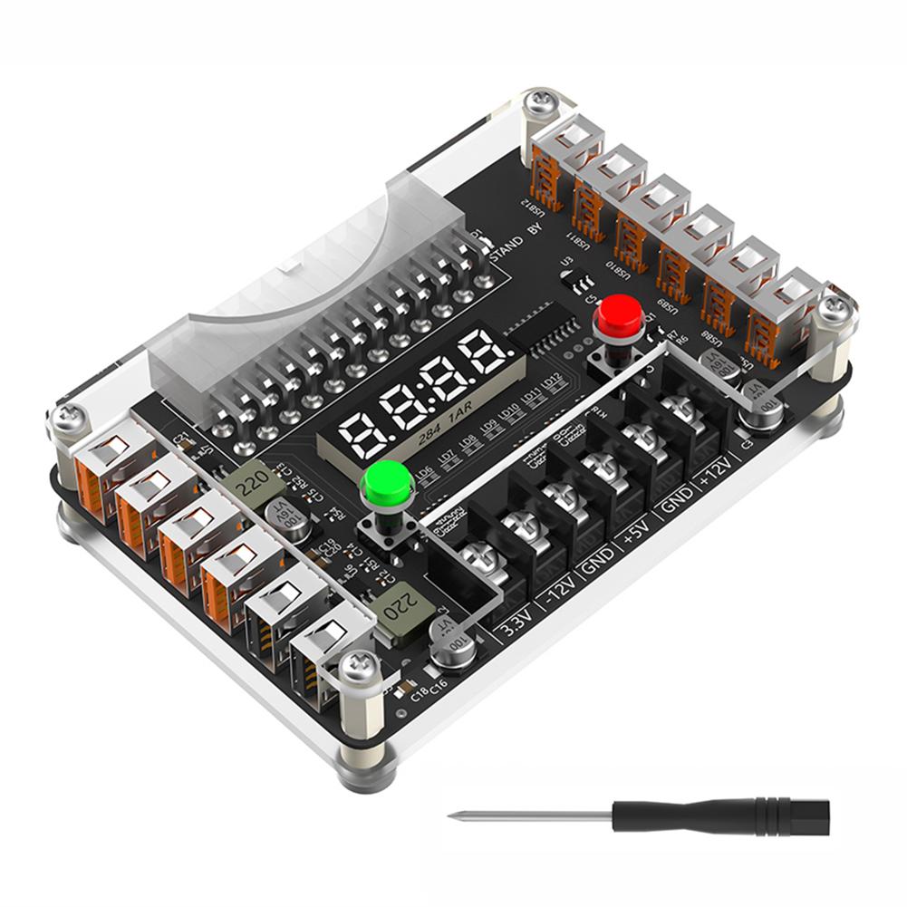 12-Port USB 3A 3.3V 5V 12V -12V Output Voltage ATX Power Breakout Board with Acrylic Case Kit ATX Power Supply Breakout Board