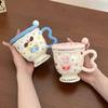 Cute Polka Dot Rabbit Creative High Value Cartoon Water Cup Ceramic Mug with Lid Spoon Birthday Gift for Girls