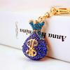 Elegante Portachiavi Pendente Sacchetto Portafortuna in Cristallo con Diamanti Incastonati - Accessorio e Regalo da Donna