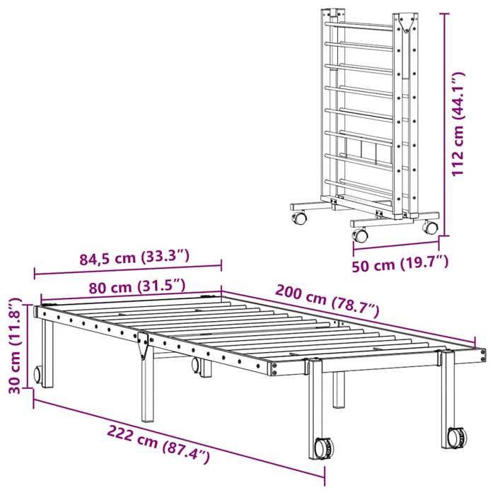 VidaXL Cadre de lit sans matelas pliable noir 80x200 cm acier, cadre de lit en métal, cadre de lit pliable, sommier, cadre 4103958