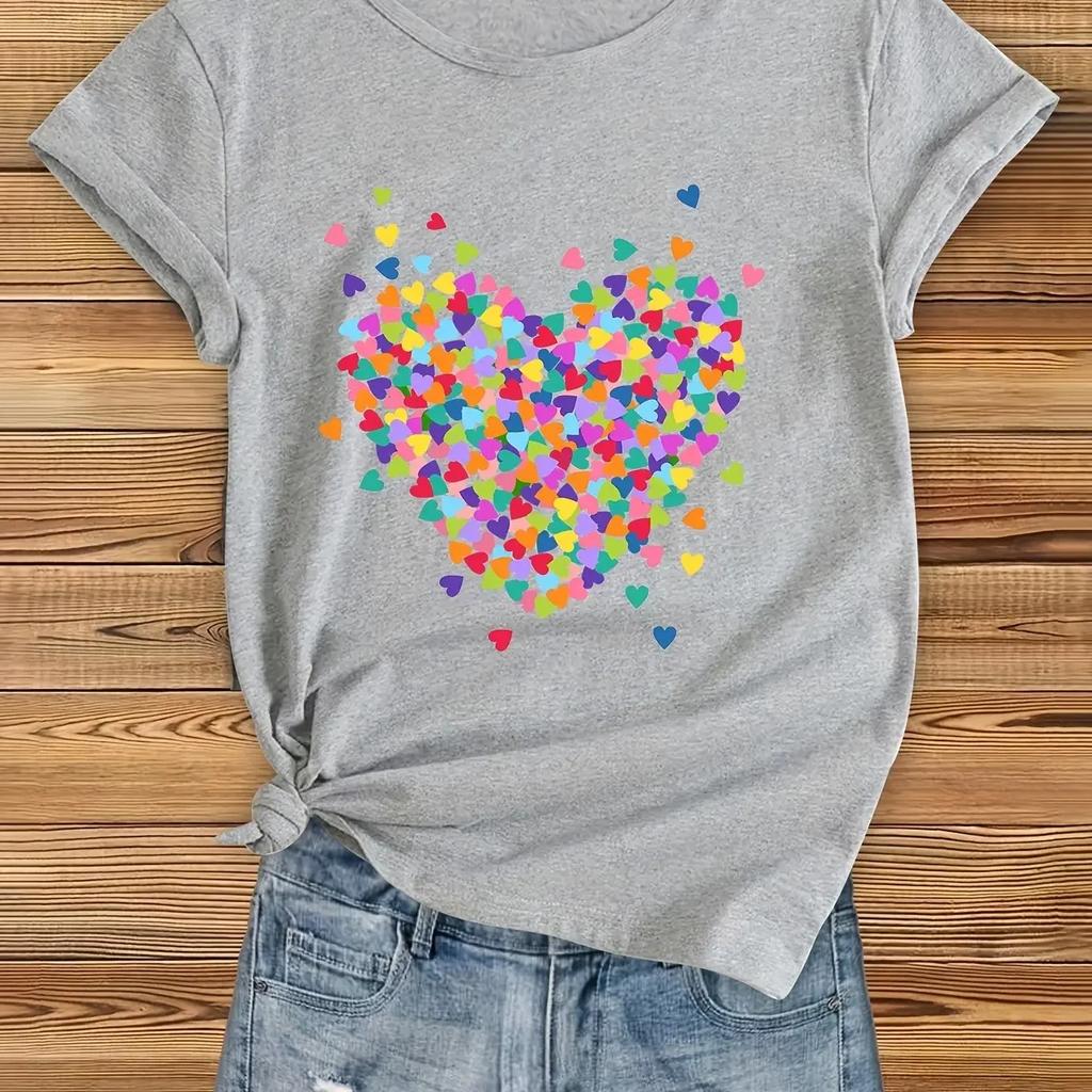 Women's T-shirt Heart-shaped Pattern Printing Summer Clothing Round Neck Short Sleeve Summer Sleeved Harajuku Streetwear Tops