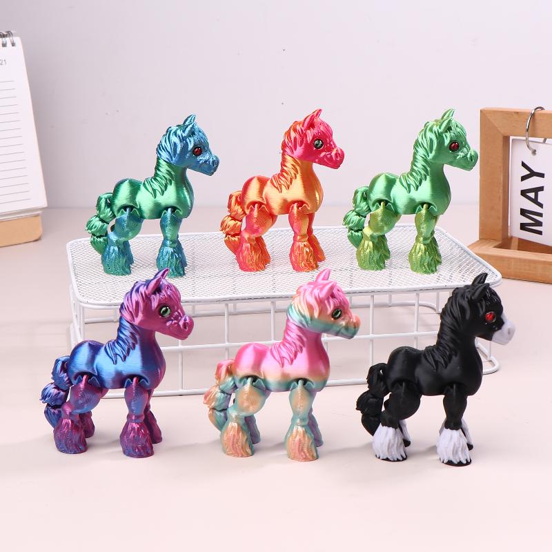 3D Printed Toy Sunshine Rainbow Horse Simulated Statue Cute Pony Joint Tail Movable Figurine Office Decor Children'S Gift