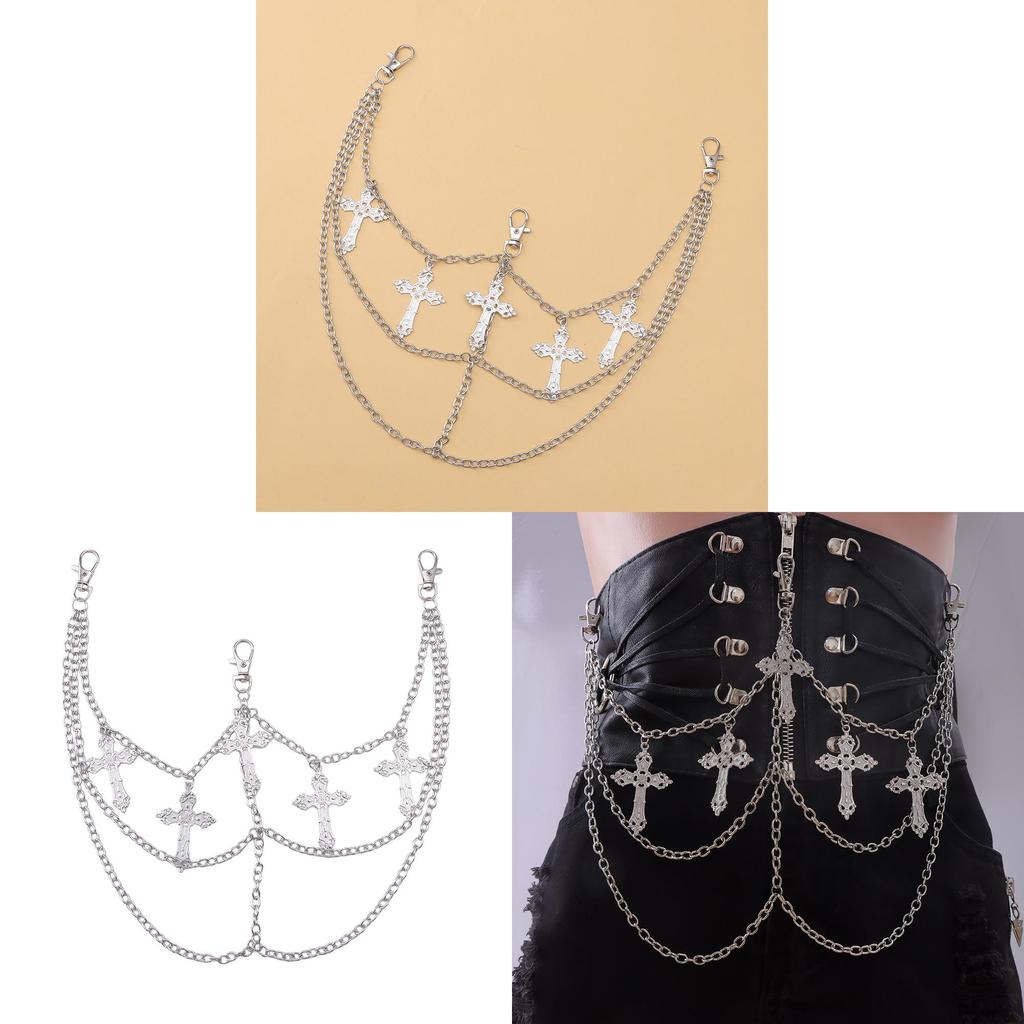 Cross Pendant Hip Chain For Men Women Hip Hop Fashion Body Jewelry 115cm Metal Accessory