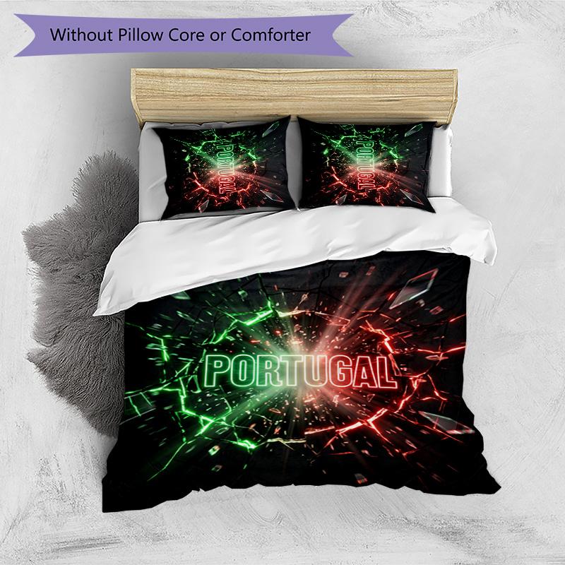 Portugal Football Printed Bedding 3 Piece Set Cozy Breathable Bed Cover Set As Housewarming Holiday Gift