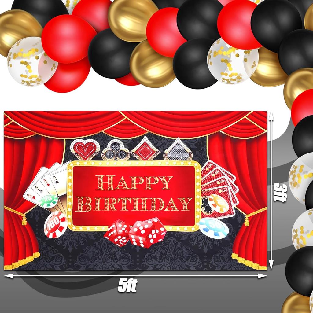 79 Pcs Casino Theme Party Decorations, Las Vegas Party Decorations Casino Birthday Party Decorations Supplies Include Backdrop, Balloon Garland Kit,