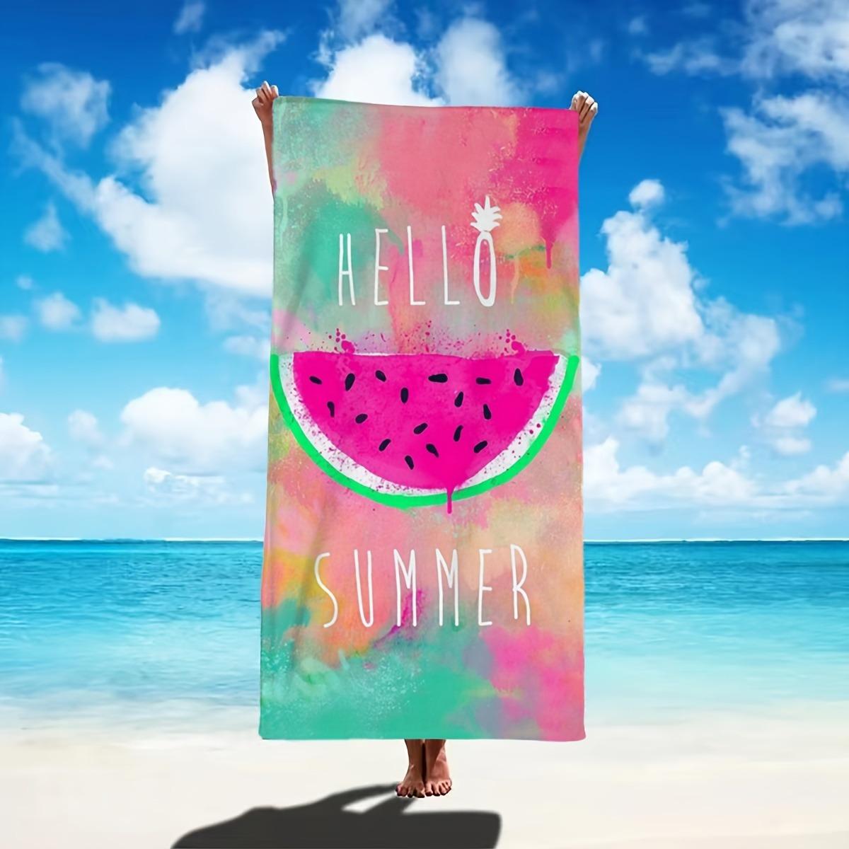 

HELLO SUMMER Watermelon Beach Towel, Quick-Drying Polyester Sand-Free for Surfing Swimming Yoga W30*H60(CM)