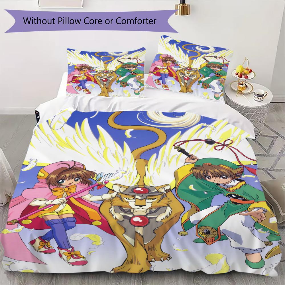 Cardcaptor Sakura Pattern Bedding uilt Set uilt Cover Pillowcase Home Decoration Birthday Gift (1 * duvet cover + 2 * pillowcase without core)