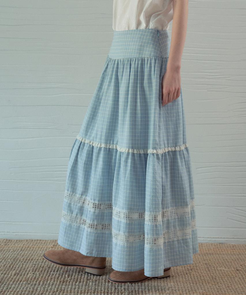 Aueonoseuteljia Mora Lace Check Tiered Skirt_Light Blue(Ob6Sk14)