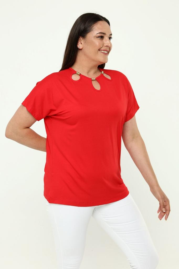 Damenstil Große Größe T-Shirt Übergröße Komfortmodell Stilvoller Kragen Detailliert Baumwolle Kurve Kurze Ärmel Mutter Sommer Abendkleid Tunika T-Shirt