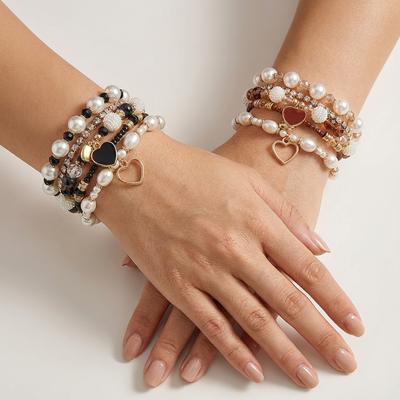 Luxury Imitation Pearl Bracelet Set for Women Vintage Multilayer Stackable Crystal Beads Boho Y2K Party Jewelry Valentine Gift