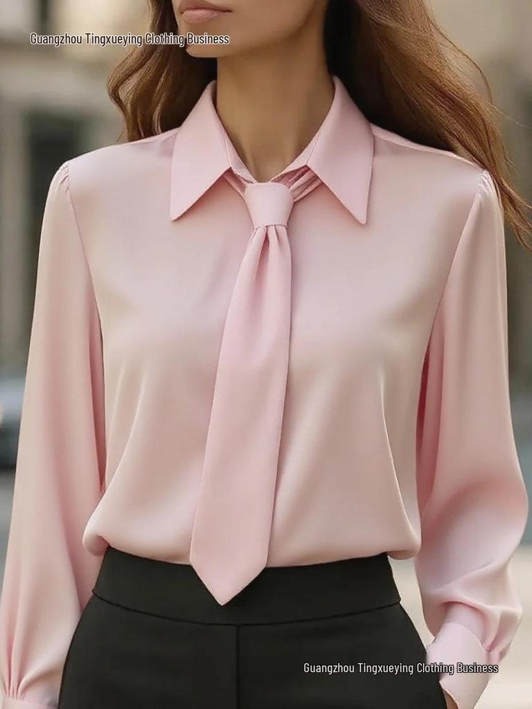2026 Autumn Women's Solid Color Casual Long Sleeve French Lapel Shirt