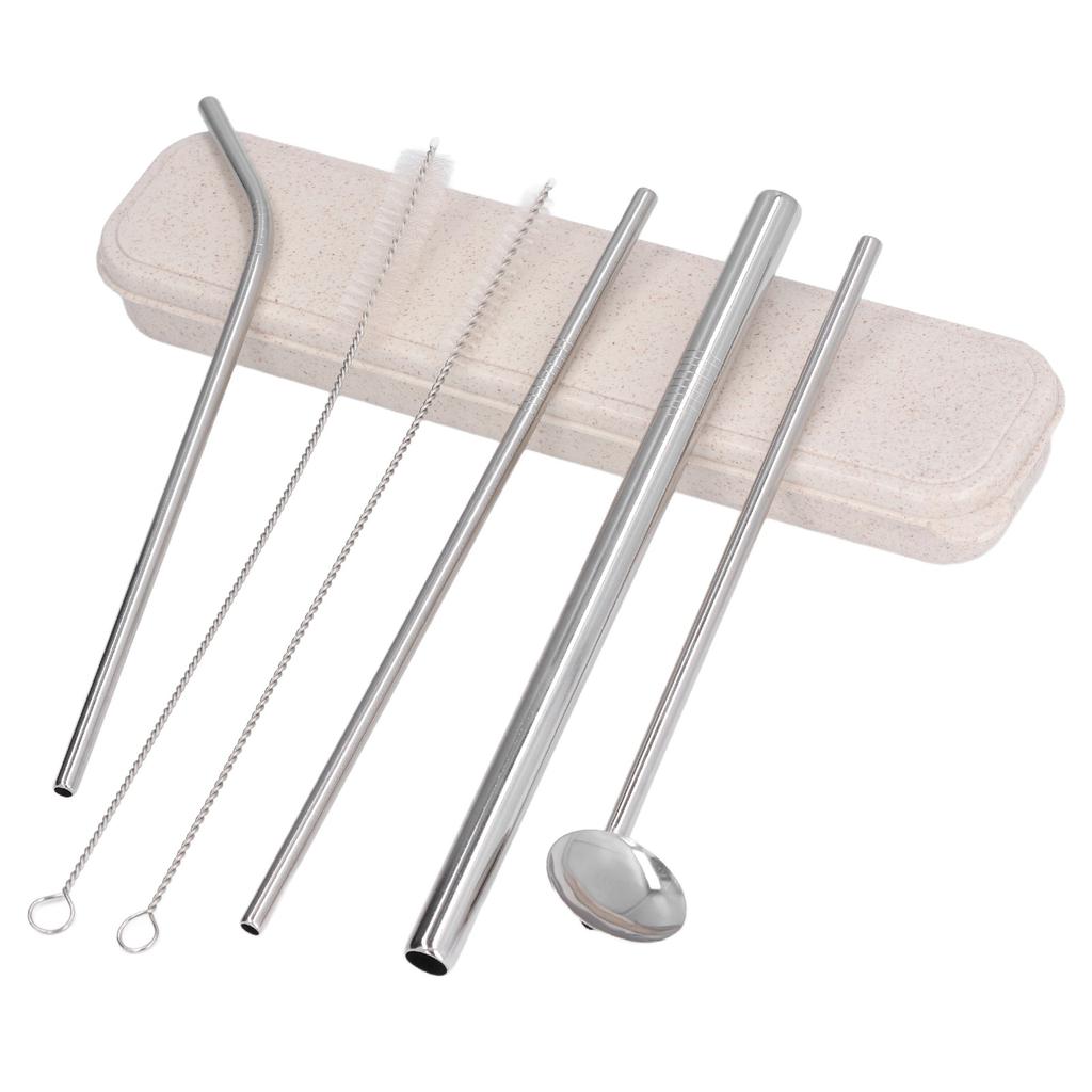 Portable 304 Stainless Steel Drinking Straws Spoon Set Reusable Cocktail Drinking Straws with 2