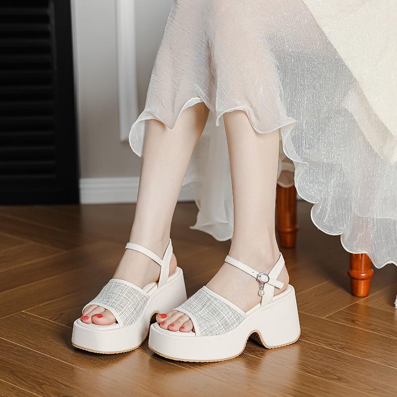thick-soled wedge sandals women's summer new Korean version open-toe with skirt waterproof table high heels not tired feet white shoes