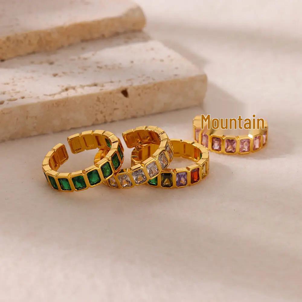 Geometric Colorful Zircon Gold Ring for Women