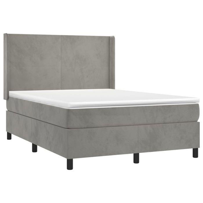Lit avec matelas - Maison Exclusive - Velours gris clair - 140x200cm - Tête de lit réglable
