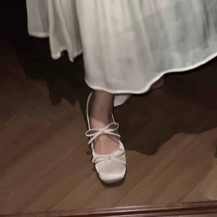 Sheepskin Version~ Gentle Wind Versatile Square Head Shallow Mouth Single Shoes 2025 Summer New Bow Thick Heel Mary Jane Shoes