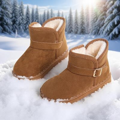 [Botas de Invierno para Niñas] Botas de Invierno de Punta Redonda de Tela Sólida para Niñas, de 14 Años y Menores
