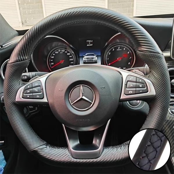 DIY Car Steering Wheel Cover Carbon Fiber Leather For Mercedes-Benz A45 AMG W205 C43 C63S AMG CLA45 CLS63 AMG GLC 43 63 AMG