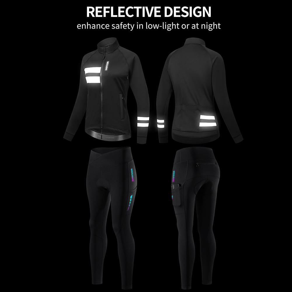 Wosawe Veste de cyclisme à coque souple pour femme, polaire thermique, chaude, très extensible, collants longs, éponge 3D, coussin en Silicone, hiver