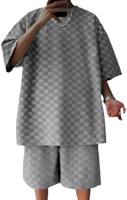 סט אופנתי חולצה קצרה קז'ואל צווארון עגול ירך עגול אפור אפור [Aspersio] למעלה, תחתית, שרוולים, מכנסיים קצרים, סגנון B, ג'רזי, לבישה, אימון גברים, חולצת טי,