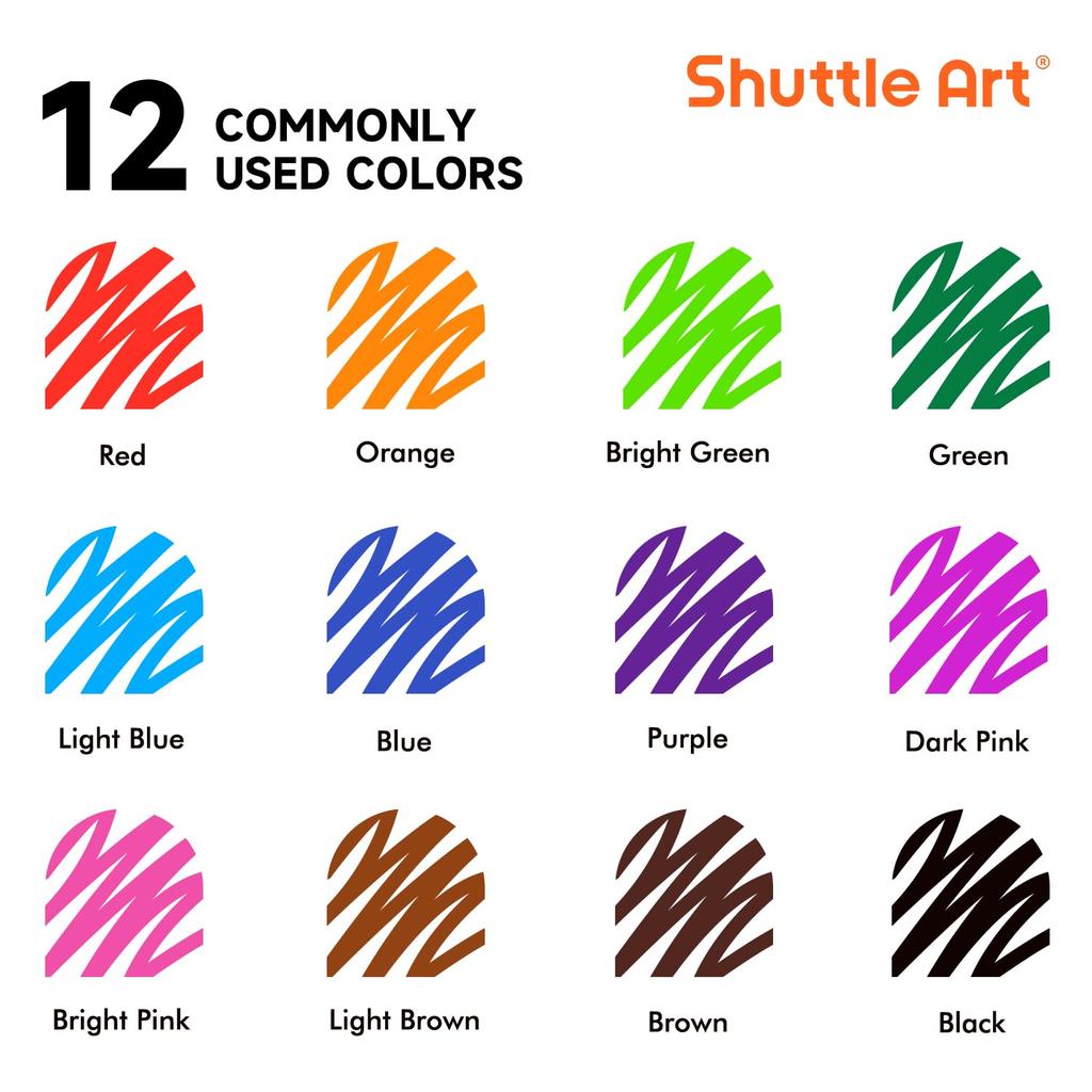 Shuttle Art Whiteboard Marker Fine Tip for and LED Suitable for and Markers, Water-Erasable Pens, 12-Color Set, (1mm), Whiteboards, Glass, Plastic,
